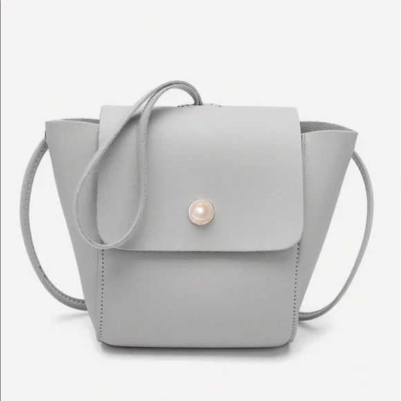 Creme De La Creme• Graciela Slate Gray Minimalist Pearl Tab Mini Bag - Picture 5 of 15